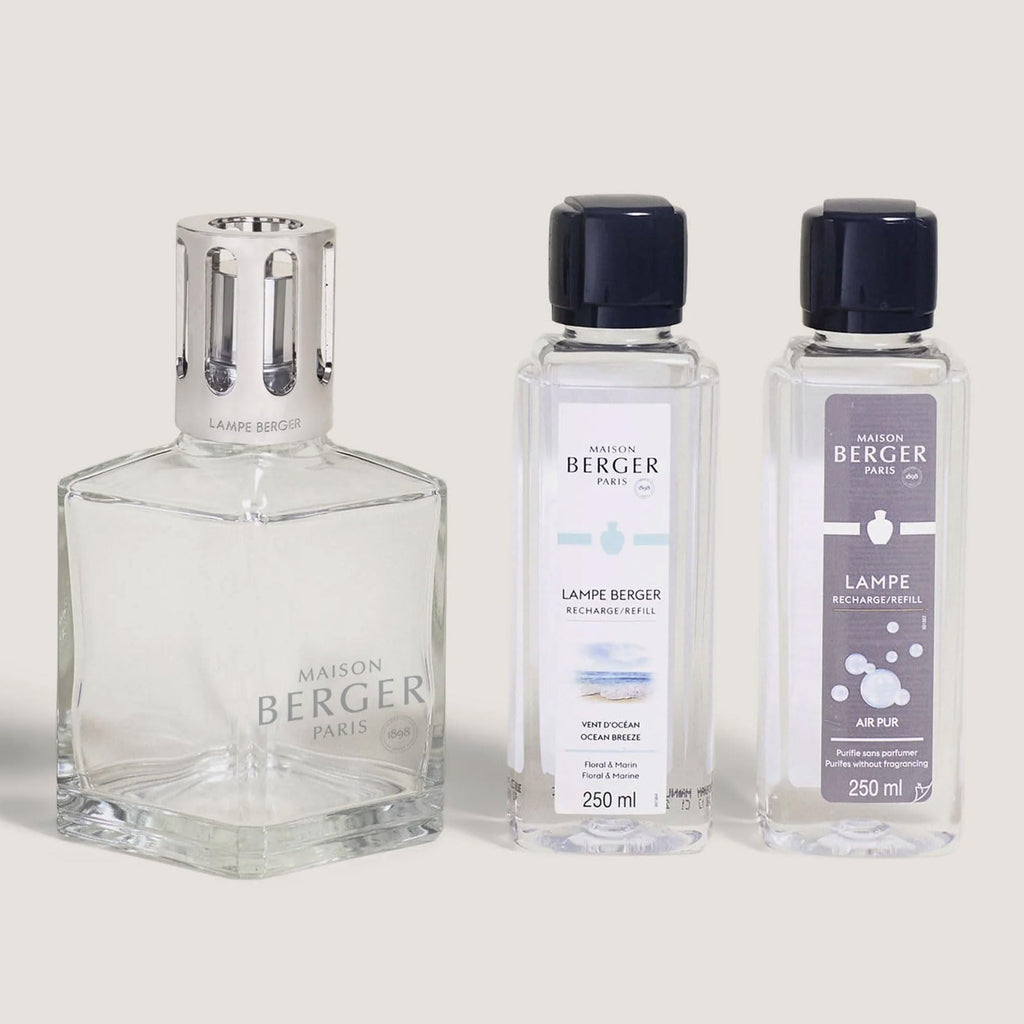 MAISON BERGER Lampe Berger Starter Kit, Square Lamp + 2 Refills | Square Lamp Starter Kit, 2 x 250 ml Refills (Ocean Breeze & So Neutral), Helps Neutralize Odors, Made in France