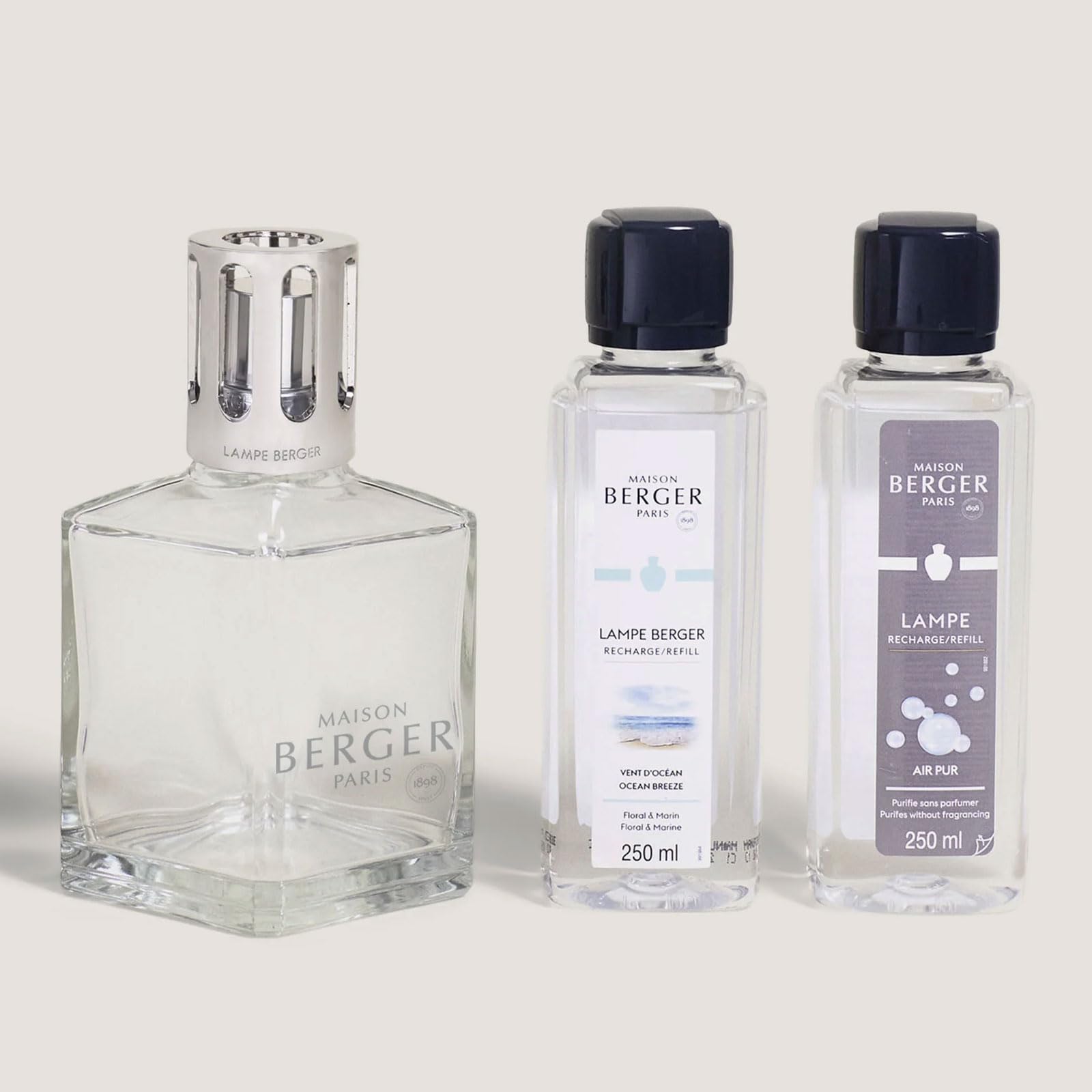 MAISON BERGER Lampe Berger Starter Kit, Square Lamp + 2 Refills | Square Lamp Starter Kit, 2 x 250 ml Refills (Ocean Breeze & So Neutral), Helps Neutralize Odors, Made in France