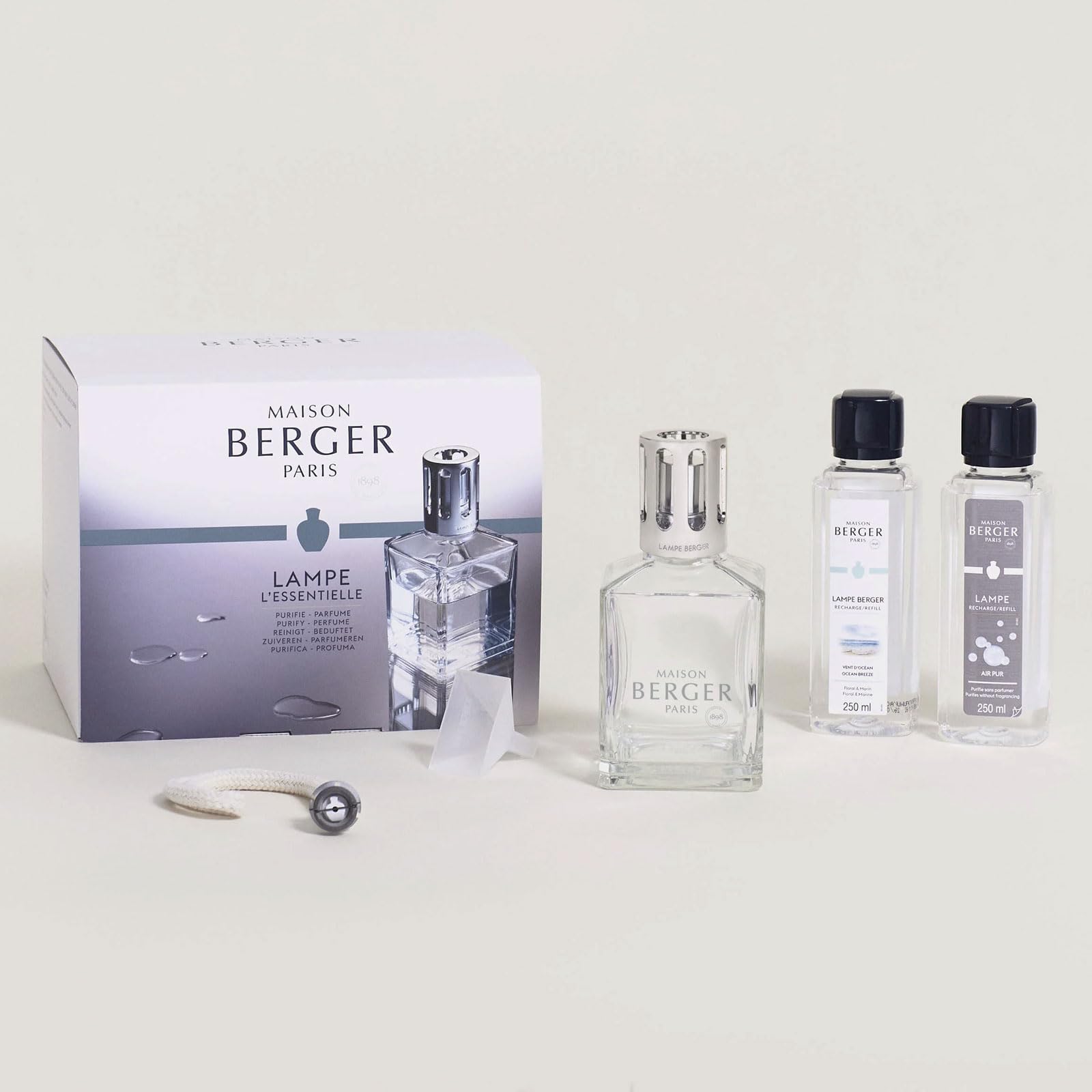MAISON BERGER Lampe Berger Starter Kit, Square Lamp + 2 Refills | Square Lamp Starter Kit, 2 x 250 ml Refills (Ocean Breeze & So Neutral), Helps Neutralize Odors, Made in France