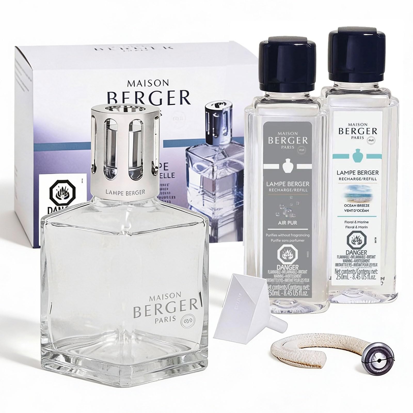 MAISON BERGER Lampe Berger Starter Kit, Square Lamp + 2 Refills | Square Lamp Starter Kit, 2 x 250 ml Refills (Ocean Breeze & So Neutral), Helps Neutralize Odors, Made in France