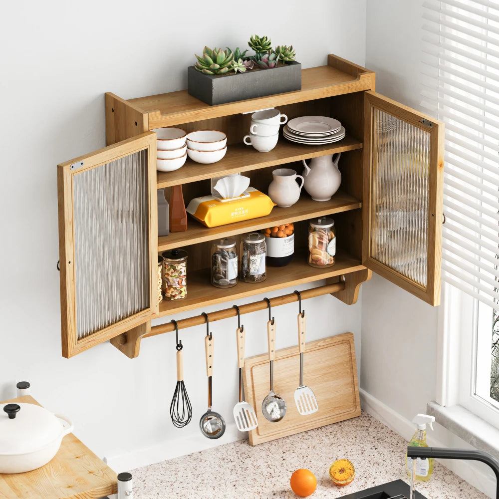 24.8'' Vintage Glass Door Cabinet
