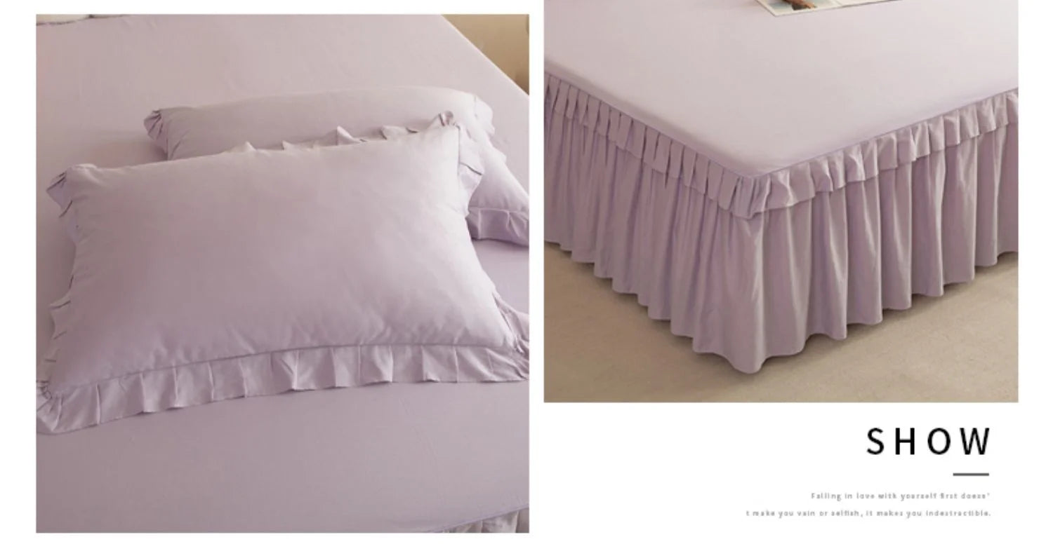100% Cotton Solid Color Bed Set with skirt