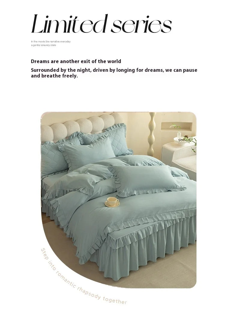 100% Cotton Solid Color Bed Set with skirt