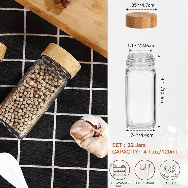 12Pcs Glass Spice Jars with Labels