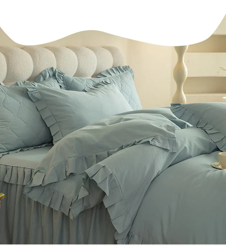 100% Cotton Solid Color Bed Set with skirt