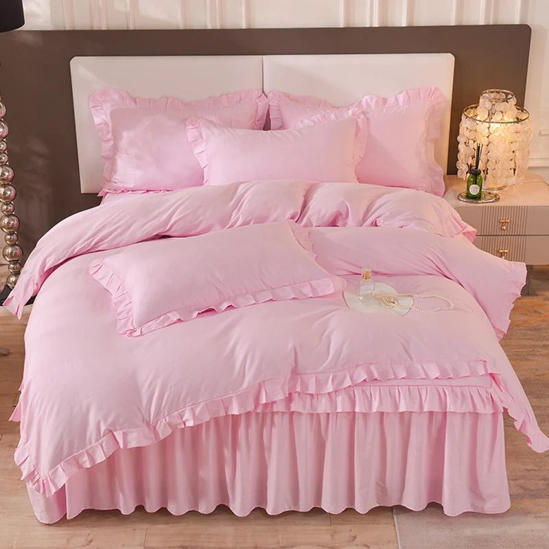 100% Cotton Solid Color Bed Set with skirt