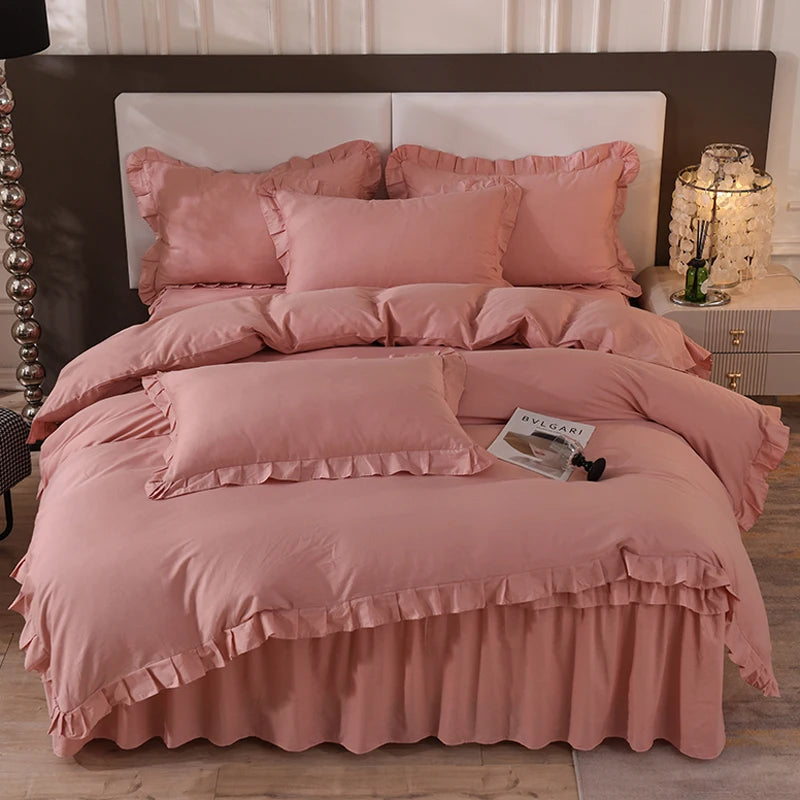 100% Cotton Solid Color Bed Set with skirt