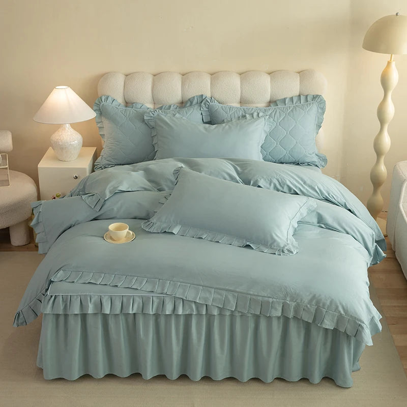 100% Cotton Solid Color Bed Set with skirt