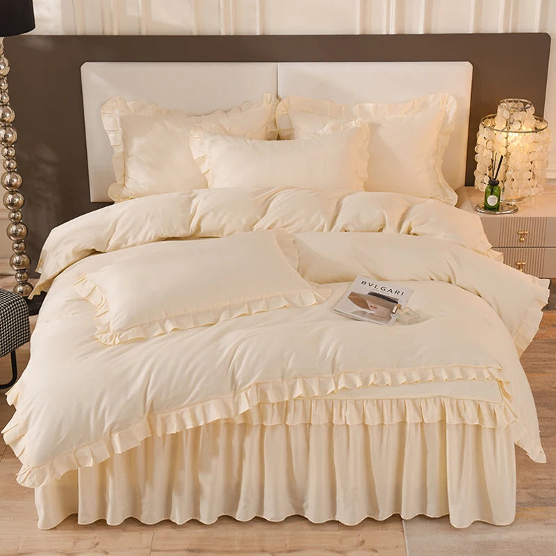 100% Cotton Solid Color Bed Set with skirt