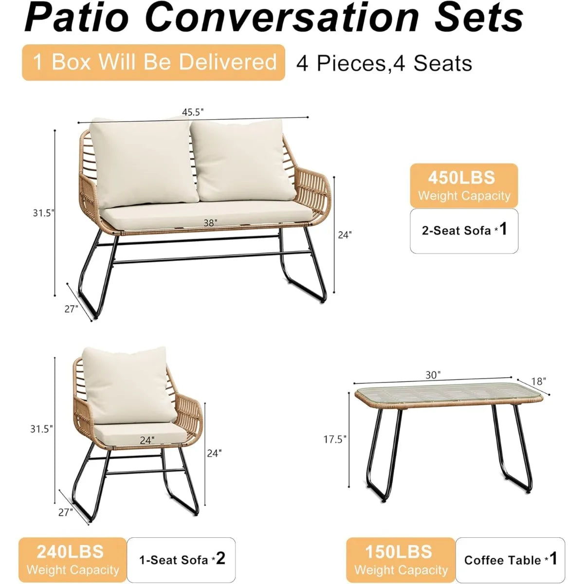 4-Piece Wicker Outdoor Patio Furniture Set