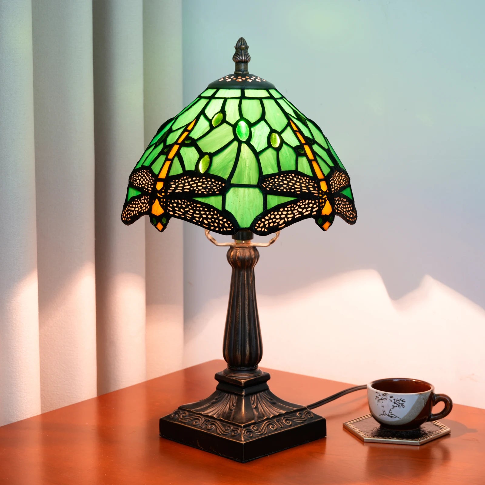 Green Dragonfly Stained Glass Table Lamp