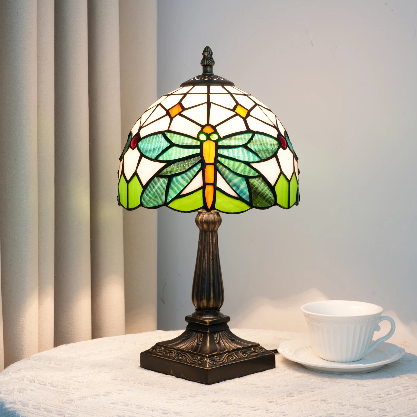 Green Dragonfly Stained Glass Table Lamp