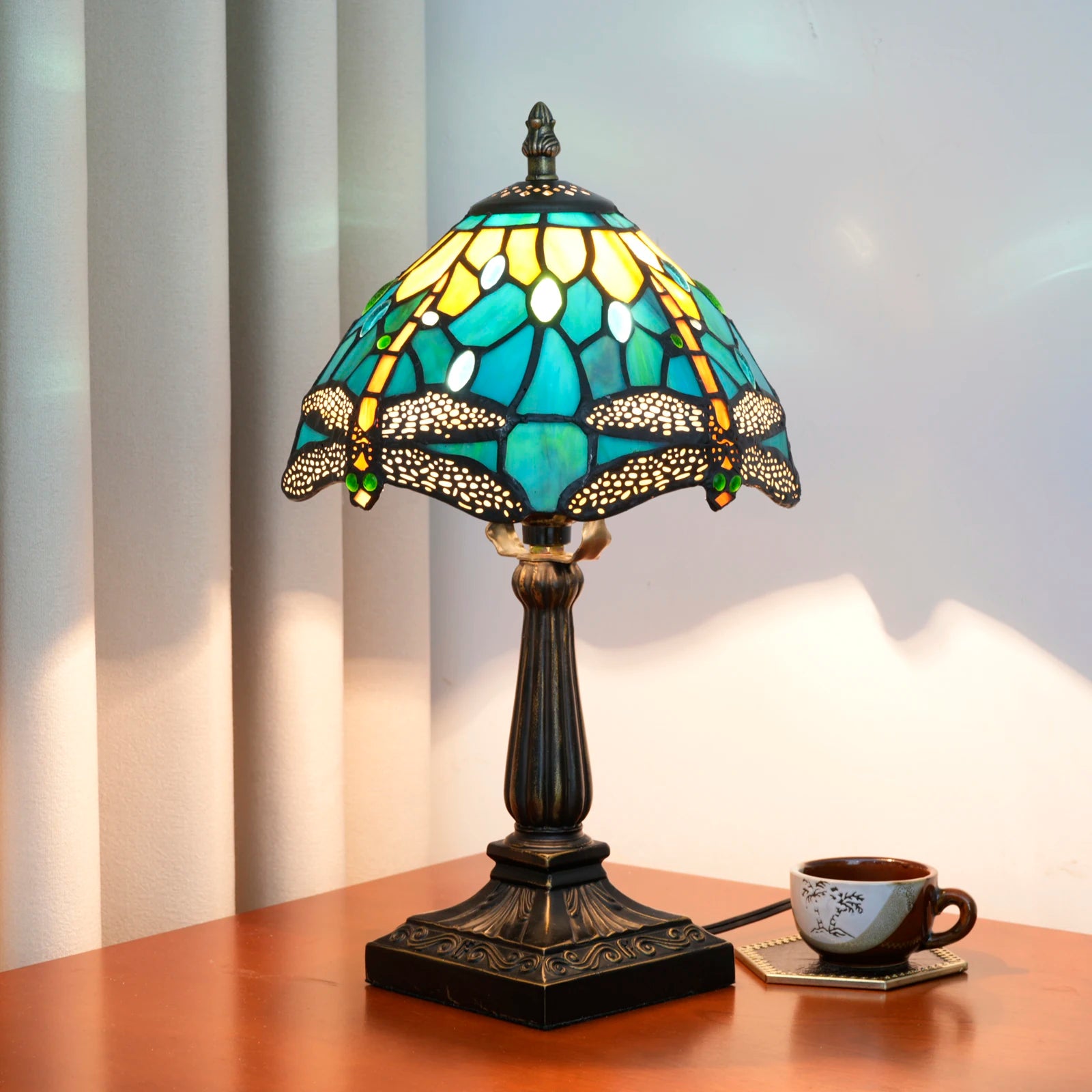Green Dragonfly Stained Glass Table Lamp