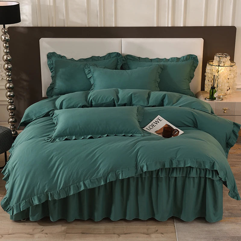 100% Cotton Solid Color Bed Set with skirt