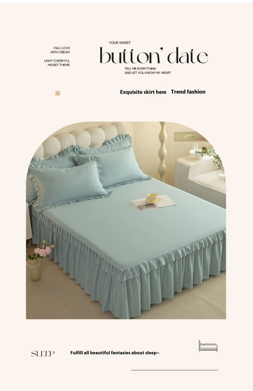 100% Cotton Solid Color Bed Set with skirt