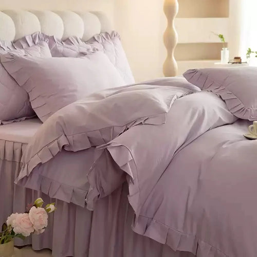 100% Cotton Solid Color Bed Set with skirt