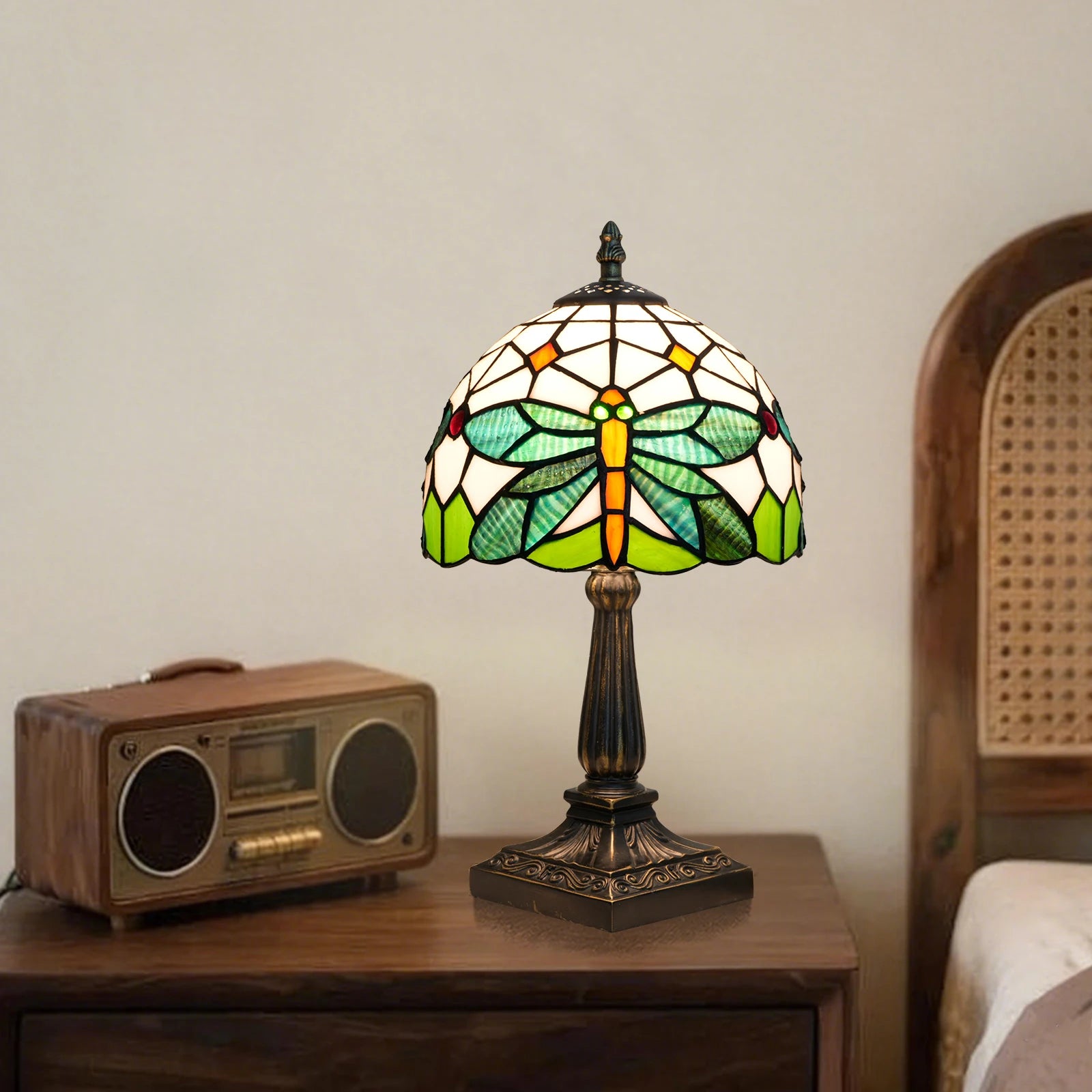 Green Dragonfly Stained Glass Table Lamp