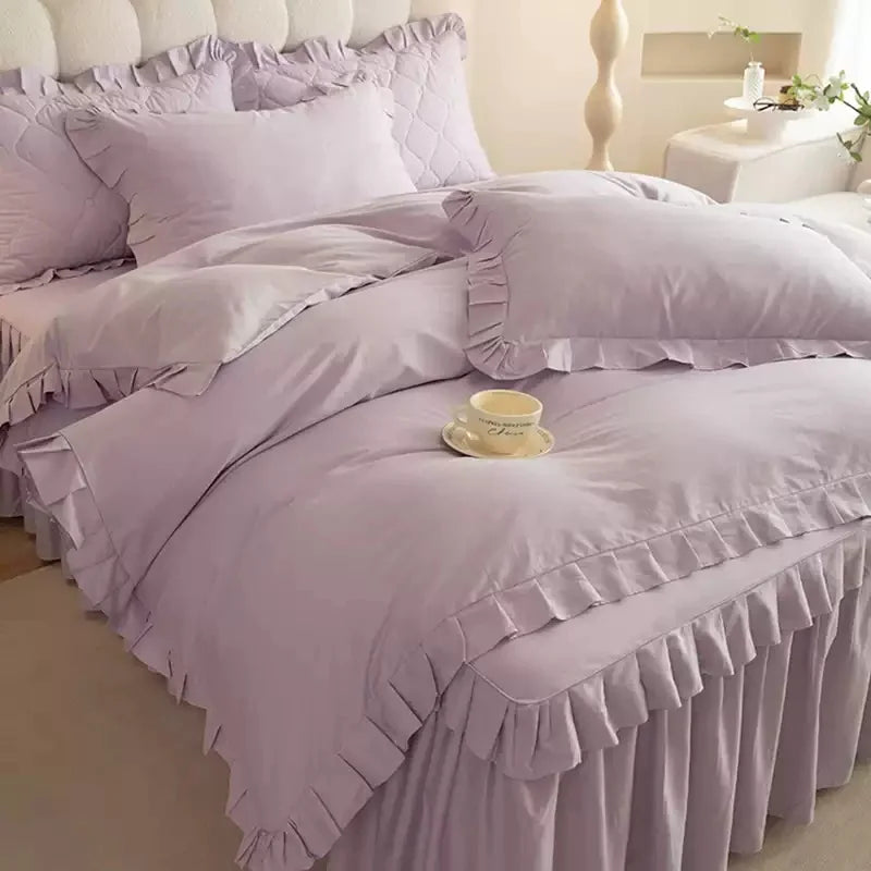 100% Cotton Solid Color Bed Set with skirt