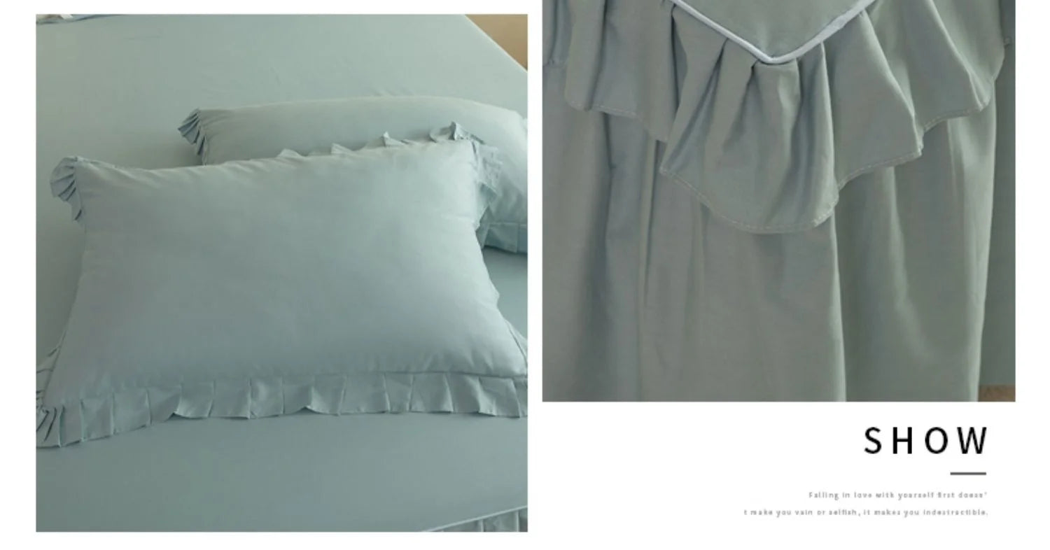 100% Cotton Solid Color Bed Set with skirt