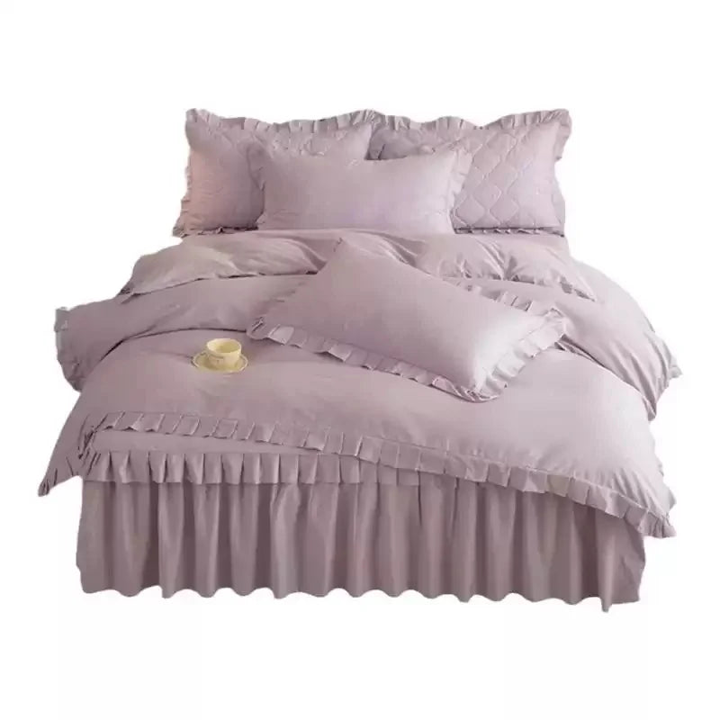 100% Cotton Solid Color Bed Set with skirt