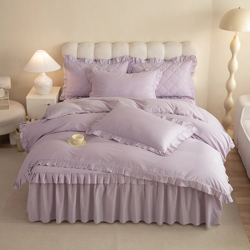 100% Cotton Solid Color Bed Set with skirt