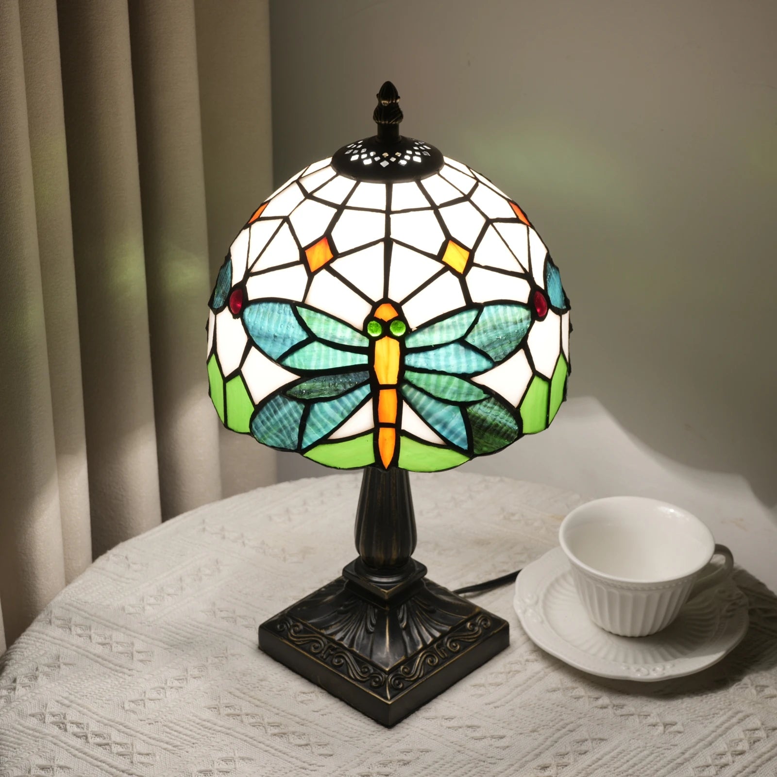 Green Dragonfly Stained Glass Table Lamp