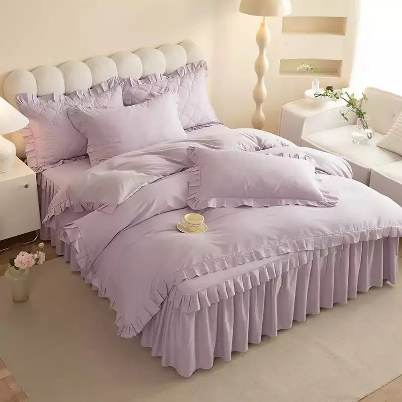 100% Cotton Solid Color Bed Set with skirt