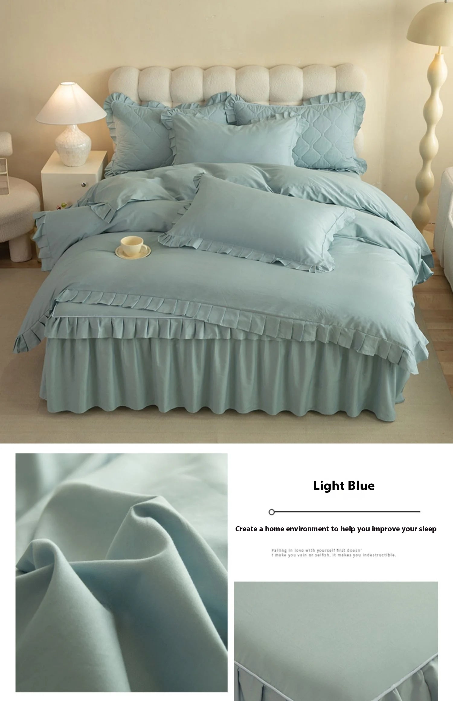 100% Cotton Solid Color Bed Set with skirt