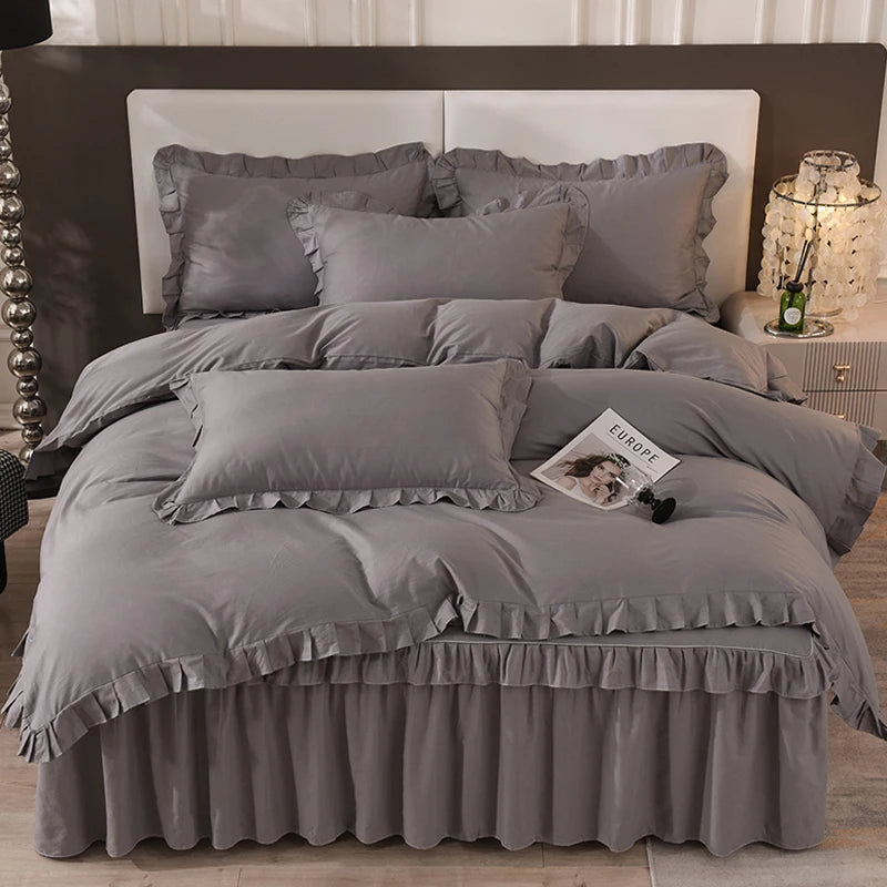100% Cotton Solid Color Bed Set with skirt