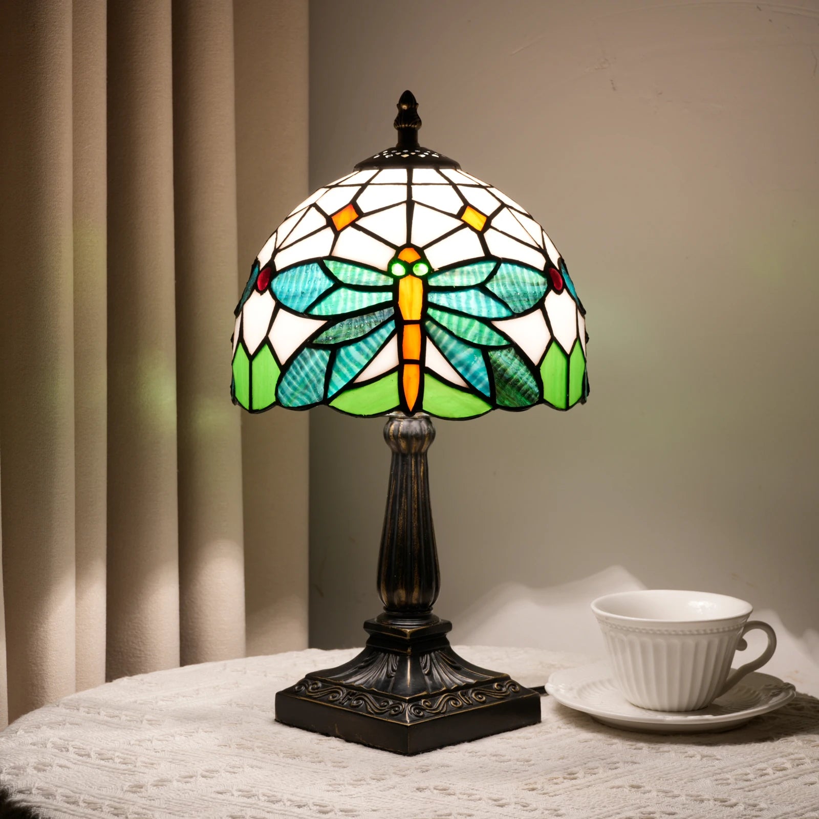 Green Dragonfly Stained Glass Table Lamp